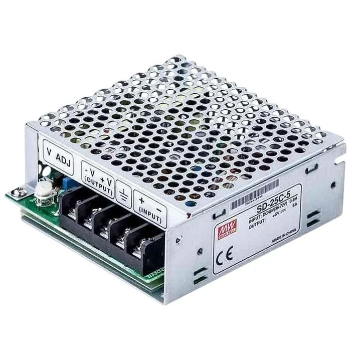 منبع تغذیه SD-25A-12 کانورتر DC به DC ( یا DC / DC Converter ) و 12 ولت 2.1 آمپر توان 25 وات مبدل مین ول MEAN WELL . ورودی آداپتور 9.2 ~ 18 VDC