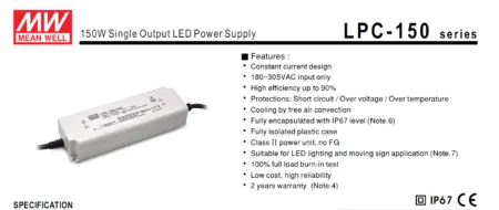 منبع تغذیه – درایور LED مدل MEANWELL LPC-150-2800