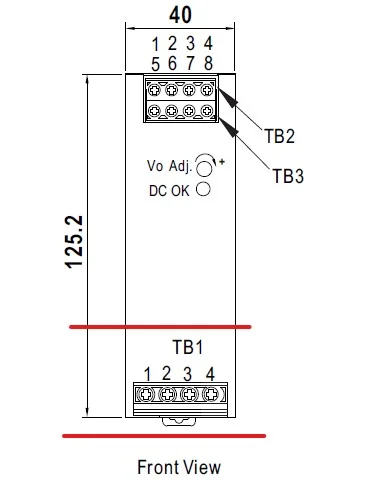 نمایش جایگاه ترمینال TB1 روی مبدل DC به DC مین ول DDR-240