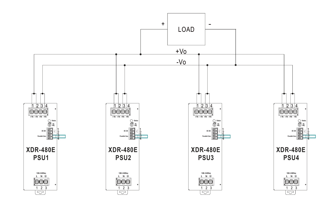 شمای موازی کردن منبع تغذیه ریلی XDR-480