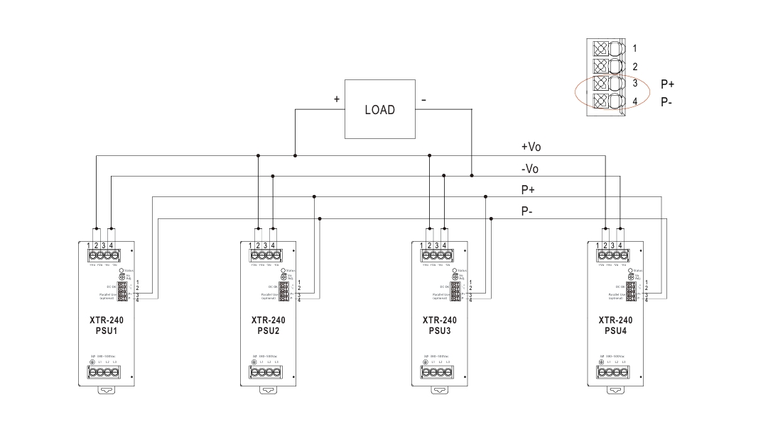 دیاگرام اشتراک گذاری جریان منبع تغذیه ریلی سه فاز XTR-240